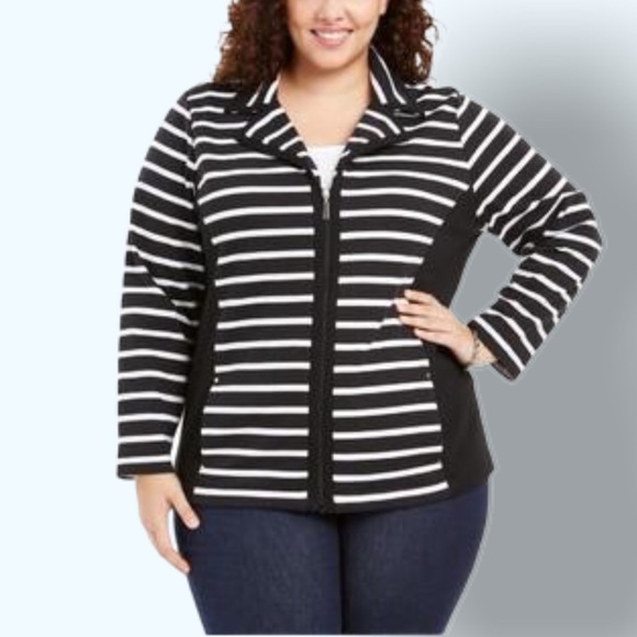 NWT Karen Scott Striped Zip-Up Jacket Sz 0X - Picture 1 of 7